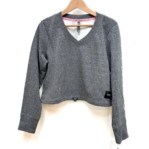 Calvin Klein Performance Cropped Sweatshirt Large V Neck Gray Fleece NWT
